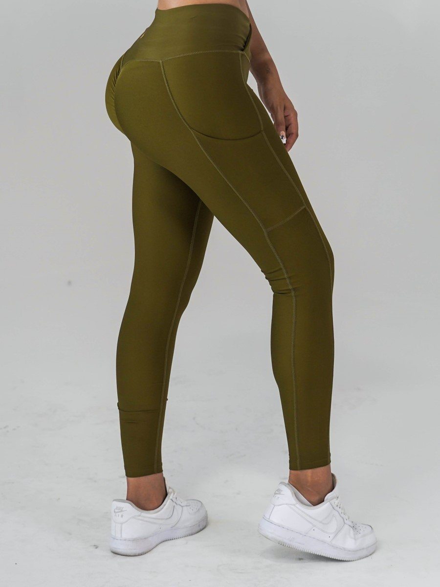 Olive Scrunch Leggings with Pockets